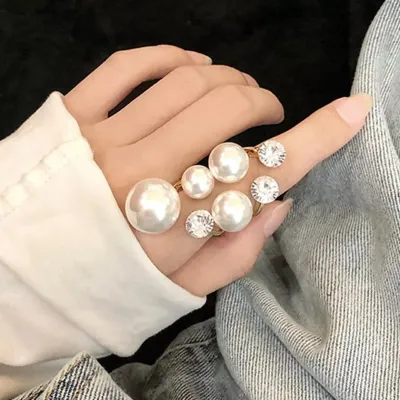 Adjustable Open Pearl Finger Ring 